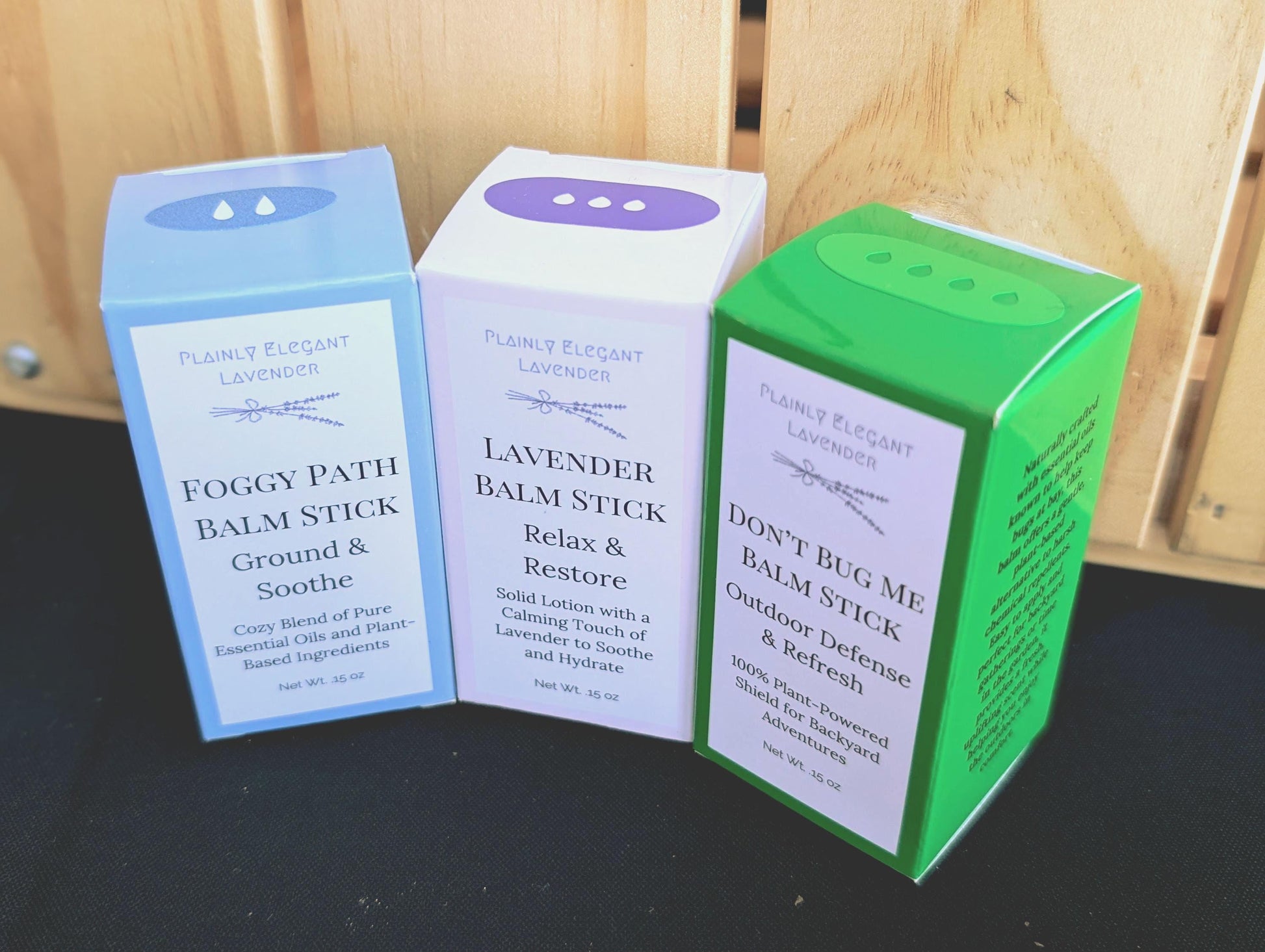Variety Pack: Foggy Path, Lavender, and Don't Bug Me trio of Balm Sticks - great for chapped skin, vegan